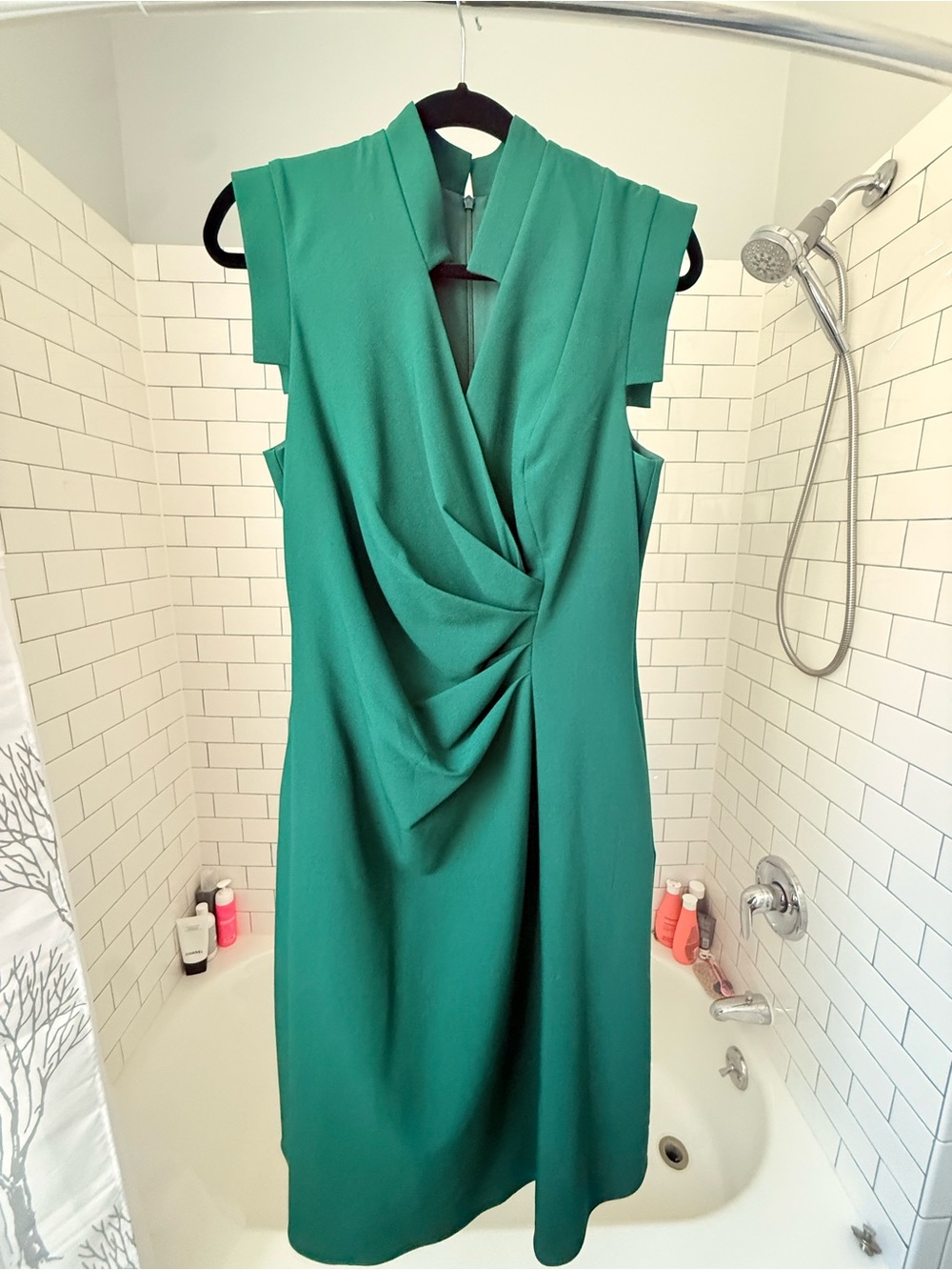 Black Halo Emerald Green Draped Sheath Midi Dress